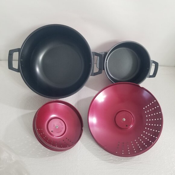 Vtg Pasta Pro Red Non-Stick Cook Drain 6qt Stockpot 2qt Saucepan Locking Lids - Picture 15 of 16